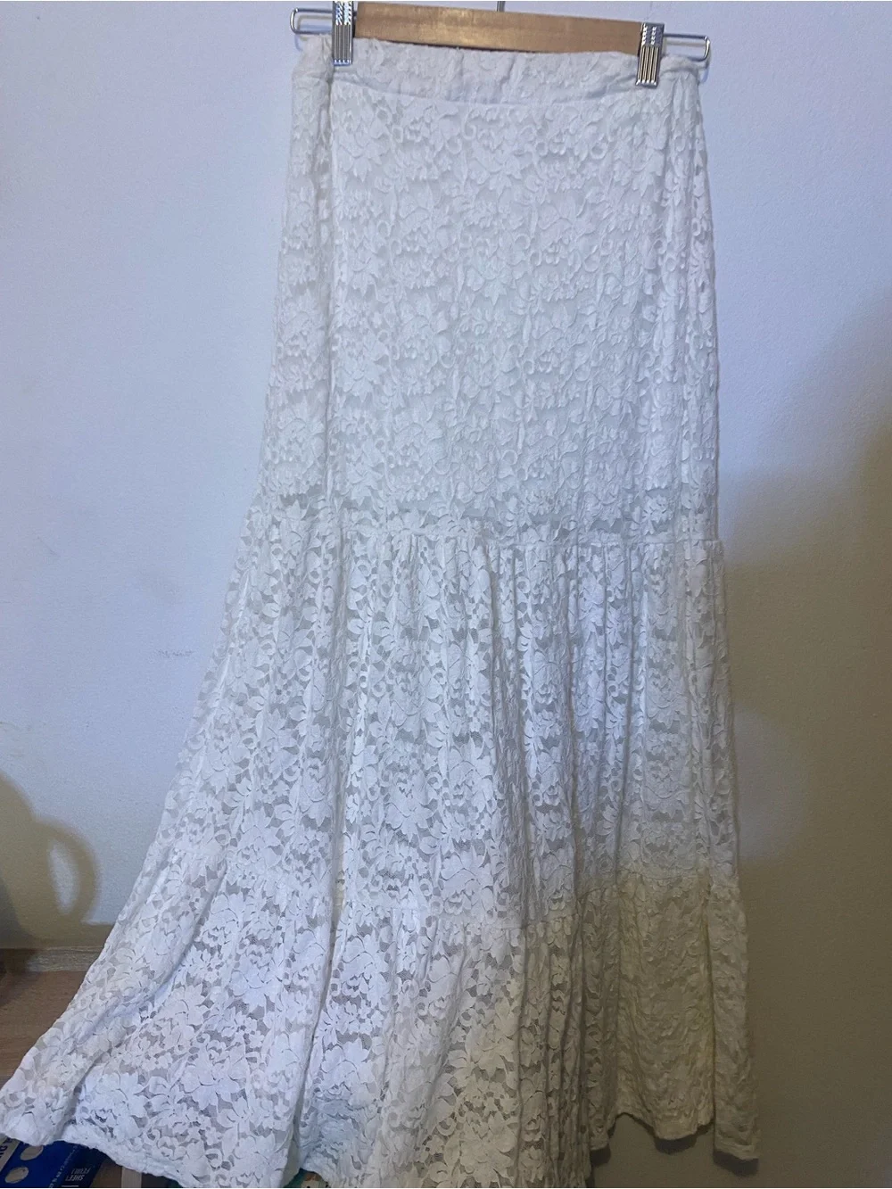 Timing White Lace Tiered Maxi Skirt